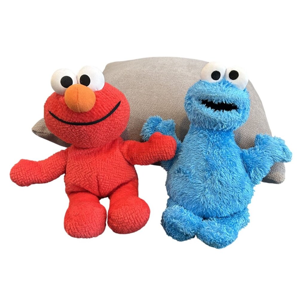 Sesame Street Elmo & Cookie Monster Plush Lot 10" Elmo Vintage & 2013 Hasbro Coo